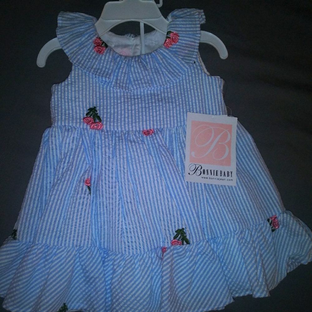3-6 M, Blue & White Stripe Dress